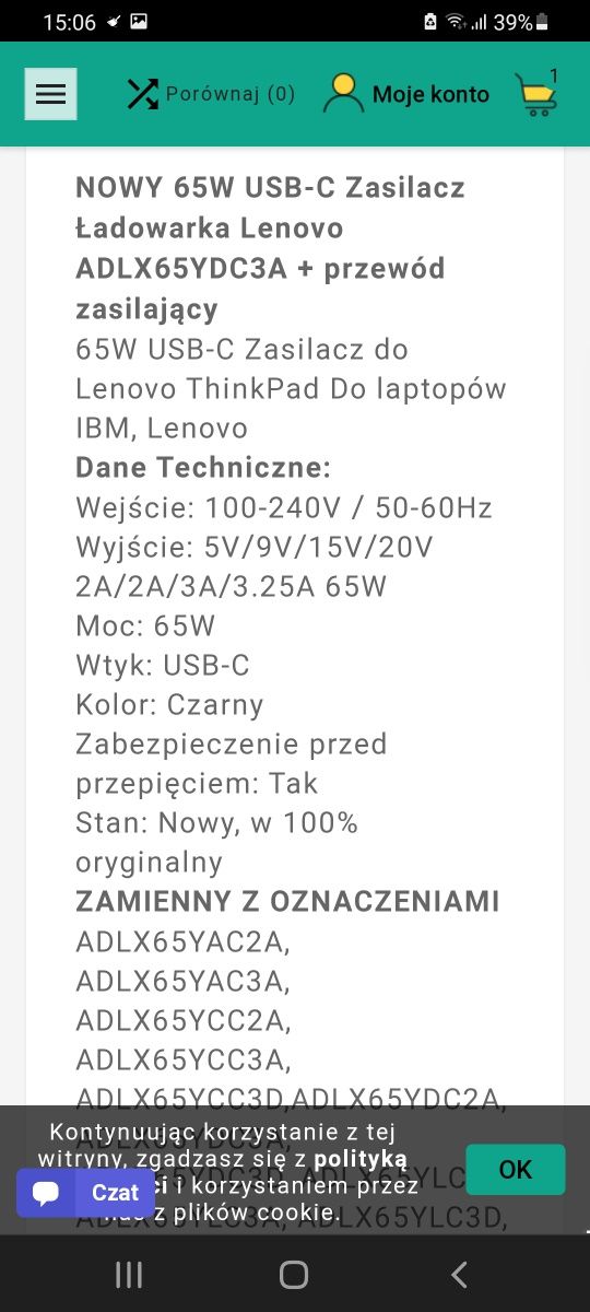 Adapter do laptopa Lenowo