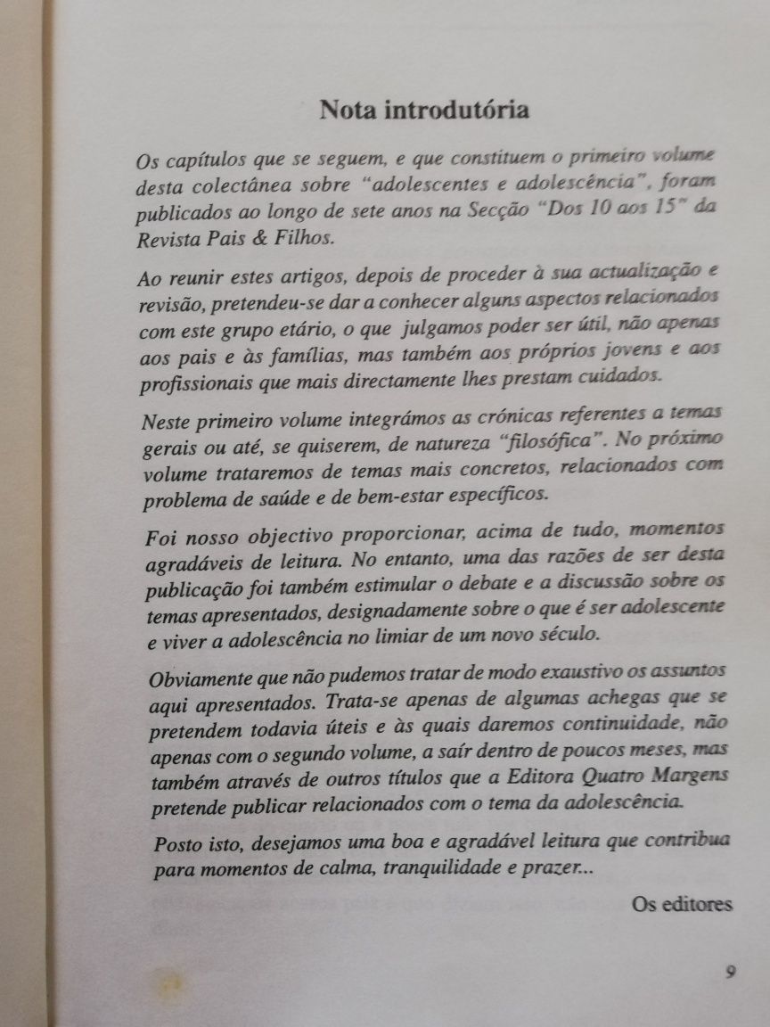 Dos 10 aos 15 - 1º Volume Adolescentes e Adolescência de Mário Corde