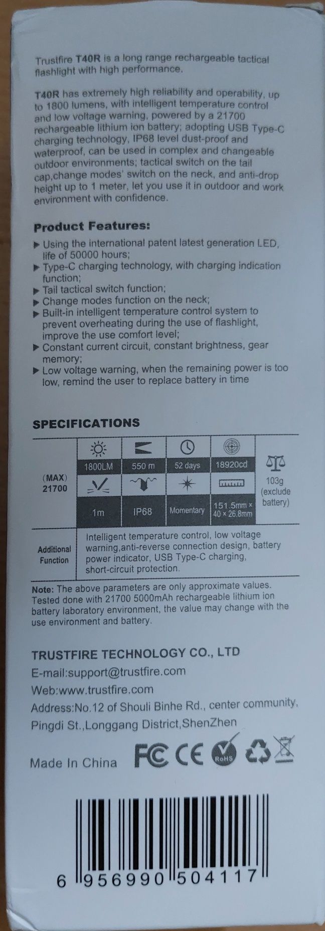 TrustFire T40R Max 1800 Lumens 540 m