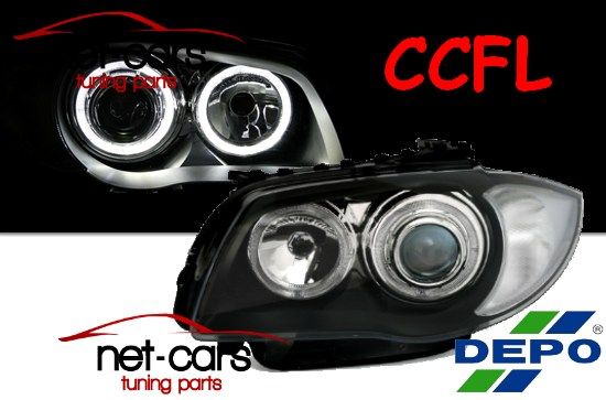 Reflektory lampy przednie BMW E81 E87 Angel Eyes DEPO CCFL czarne
