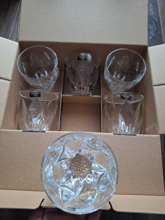 NOWE Szklanki do whiskey 6szt + Misa kryształowa BOHEMIA LOTUS