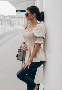 Kobieca bluzka hiszpanka beżowa bufki marszczenia r. Uni sml
