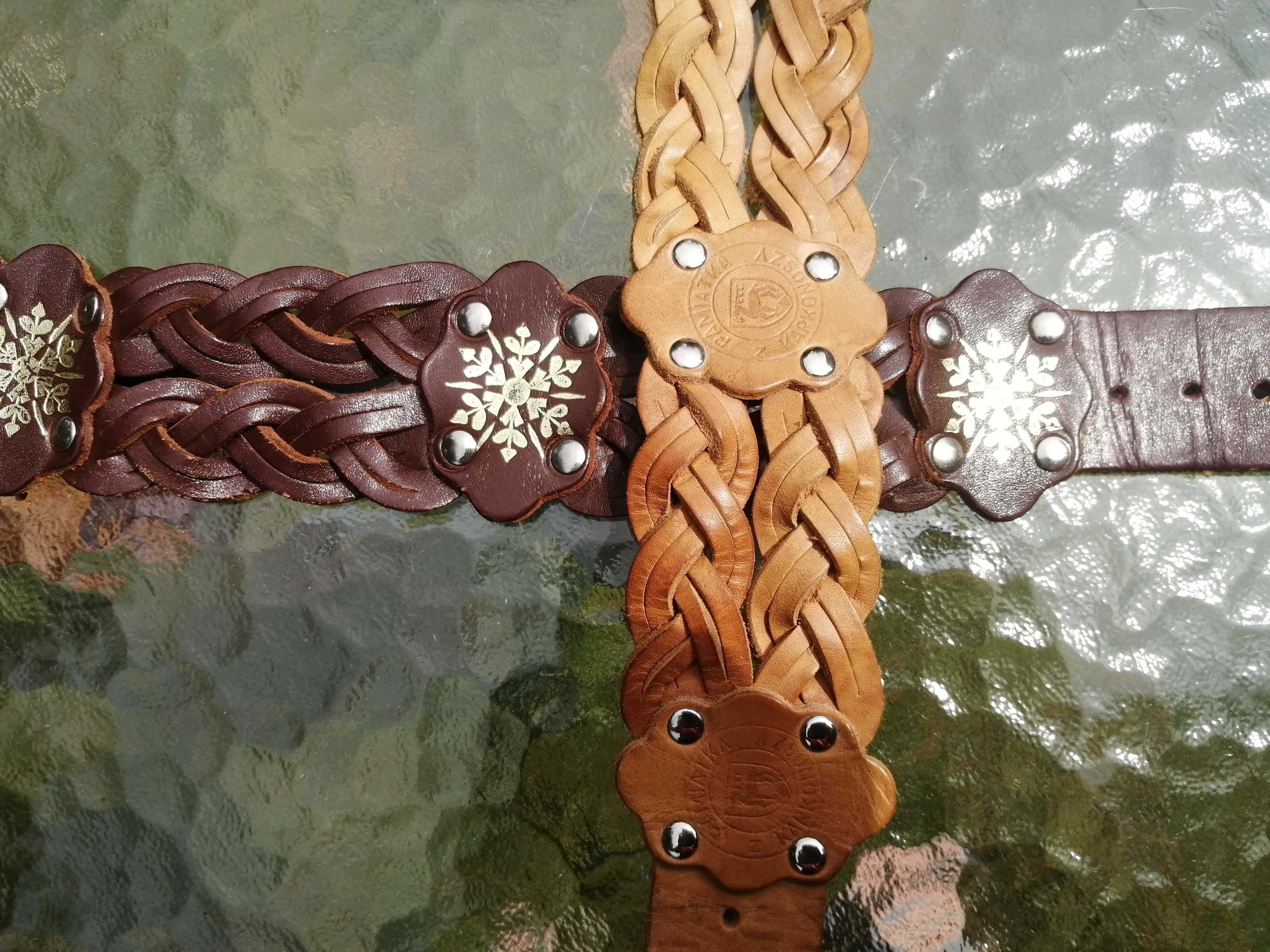 2 paski skórzane plecione
