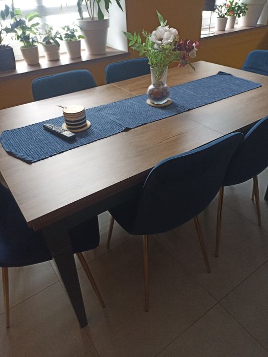 Zestaw stół rozkładany, stolik kawowy, szafka RTV.