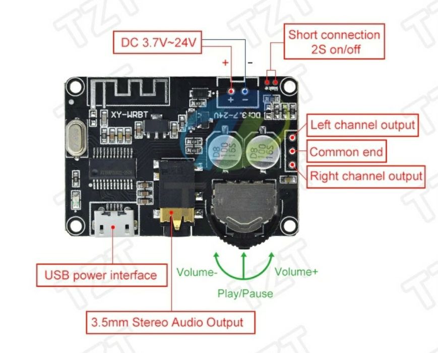 Блютуз модуль  5.0. XY-WRBT підключення з3,7в до 24в.