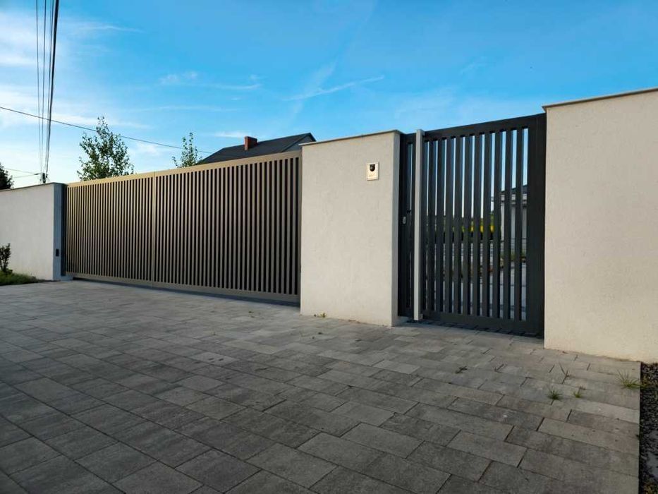 Brama aluminiowa przesuwna, ogrodzenie frontowe, nowoczesne wzory T6/4