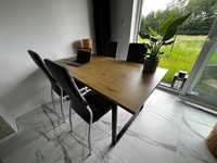 Zestaw stół kolor dębu/czarny + 6 krzeseł tapicerowanych szarych