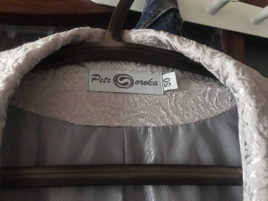 Костюм-двійка жіночий сріблястий святковий (сукня та піджак)