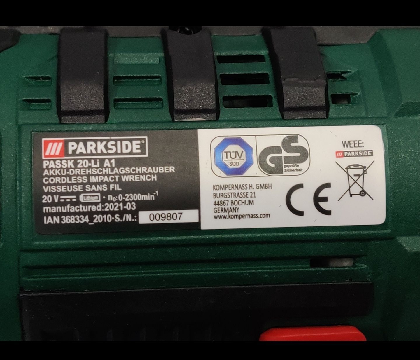 НОВ ОРИГИН акумуляторний гайковерт GERMAN Parkside PASSK 20/акумулятор