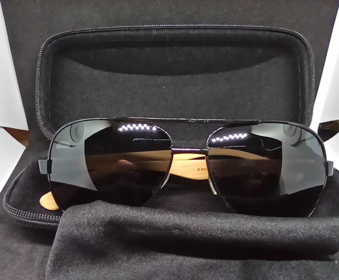 Okulary przeciwsłoneczne z drewnianą ramką, polaryzacja.