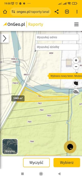 Działka z linią brzegową rzeki Mienia