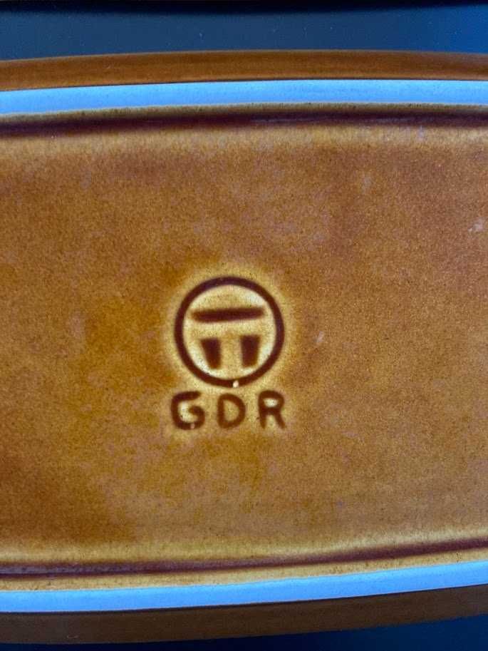 Zestaw 2x półmisek prostokątny brąz ceramika unikat Torgau GDR DDR PRL