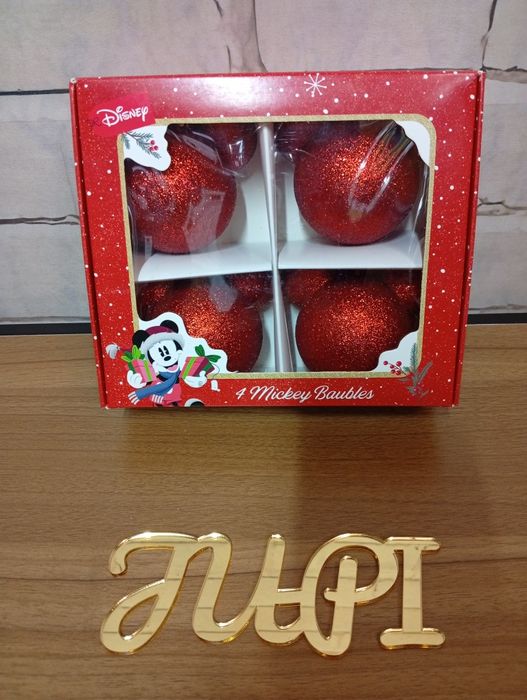 Bombki na choinkę Disney Myszka Mickey 4szt czerwone brokatowe