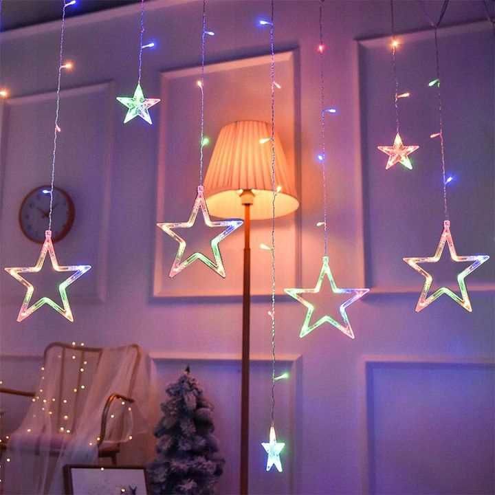 KURTYNA ŚWIETLNA LED lampki świąteczne na okno gwiazdki kolorowe 2M