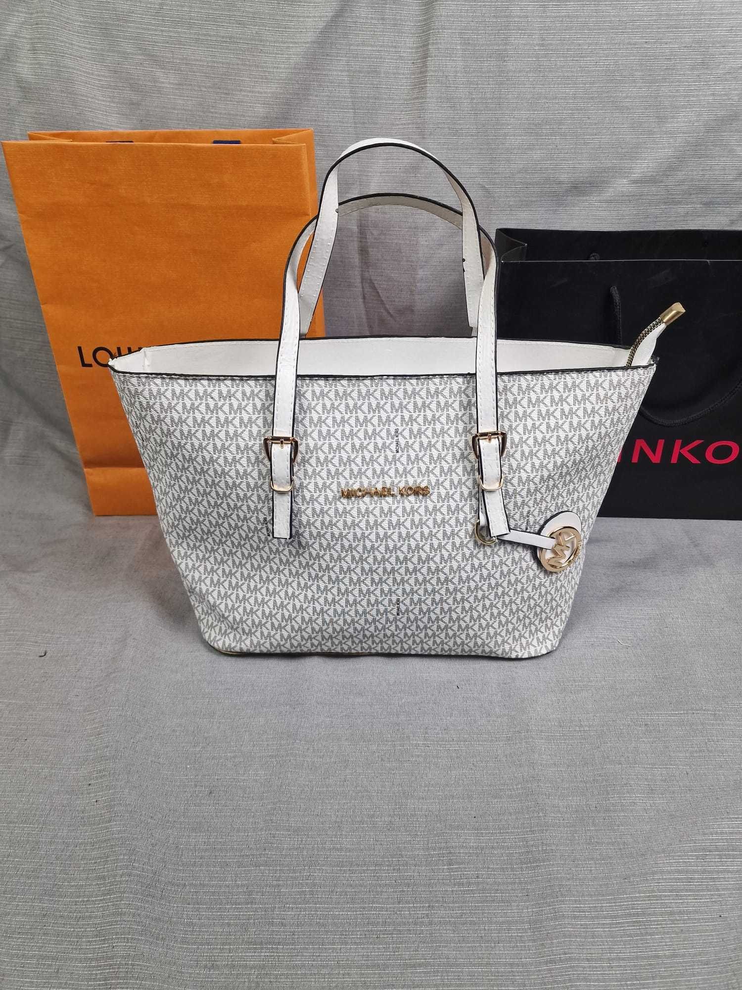 torebka MK duza biala monogram  kors