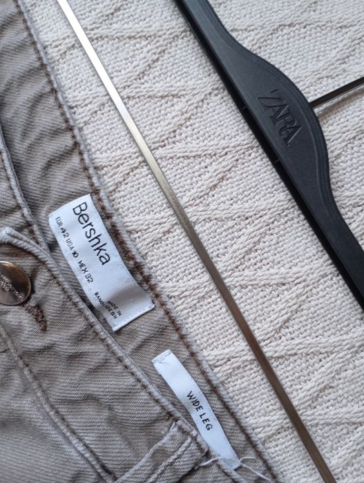 Zestaw na jesień L-XL sweter burgund oversize i dżinsy WIDE LEG taupe