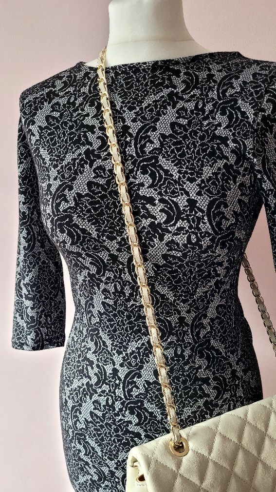 Sukienka midi tall 38 36 S M elegancka gruba bawełna do pracy na studi