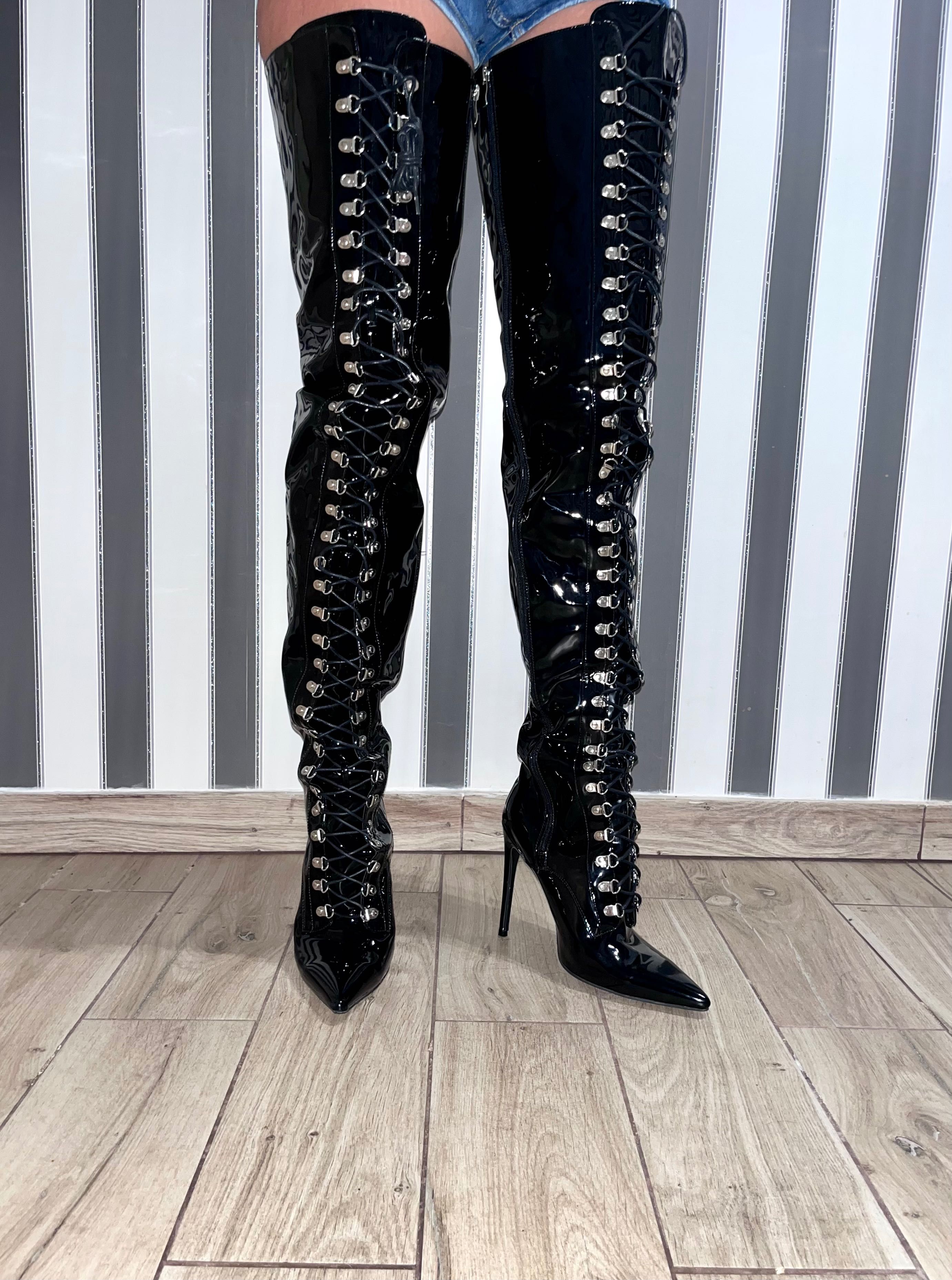 295/ODRĘKI 45 Trans Crossdress Kozaki lakierowane wysoka cholewka 80cm