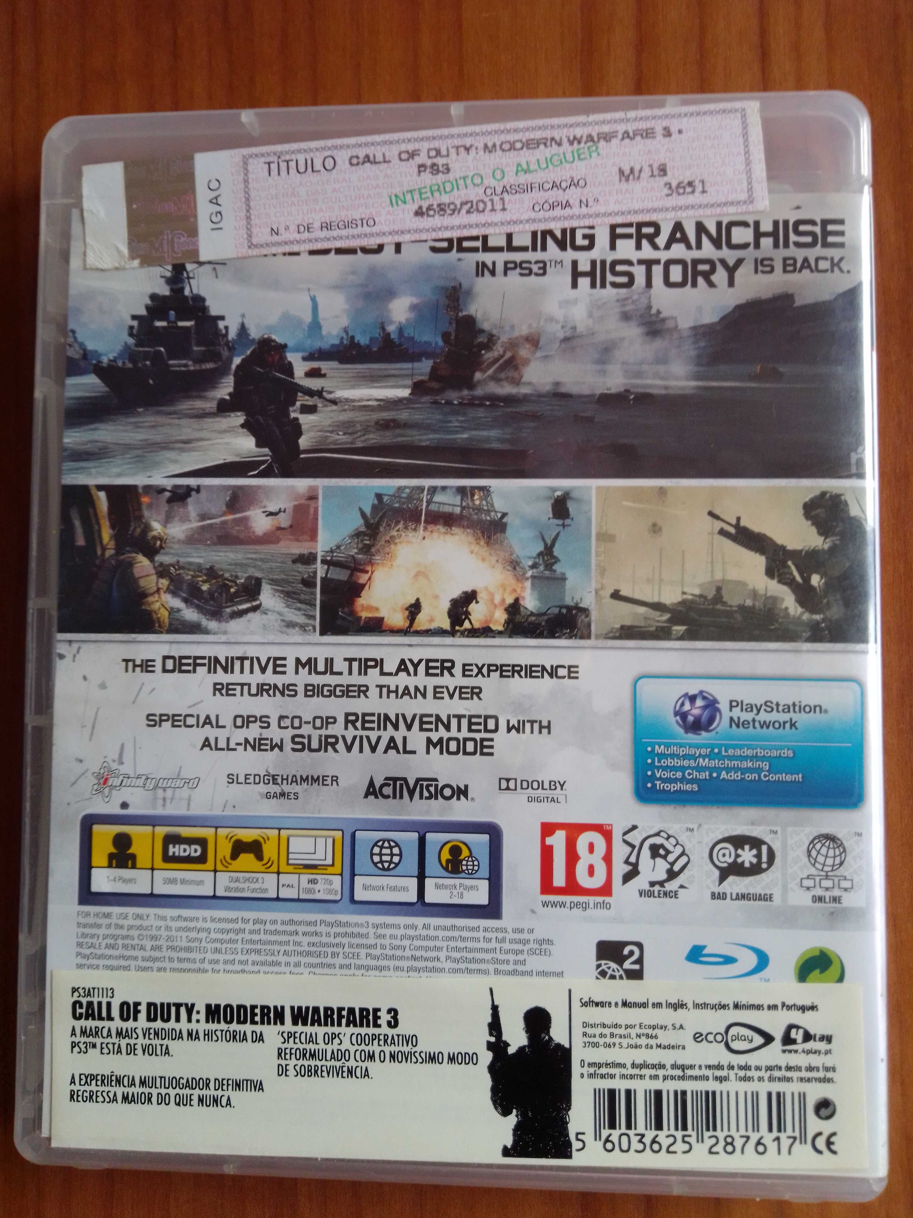 Jogo PlayStation 3 original.- Call Of Duty - Modern Warfare 3