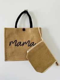 Nowa torba z kosmetyczką wkładem beżowa shopper damska Mama