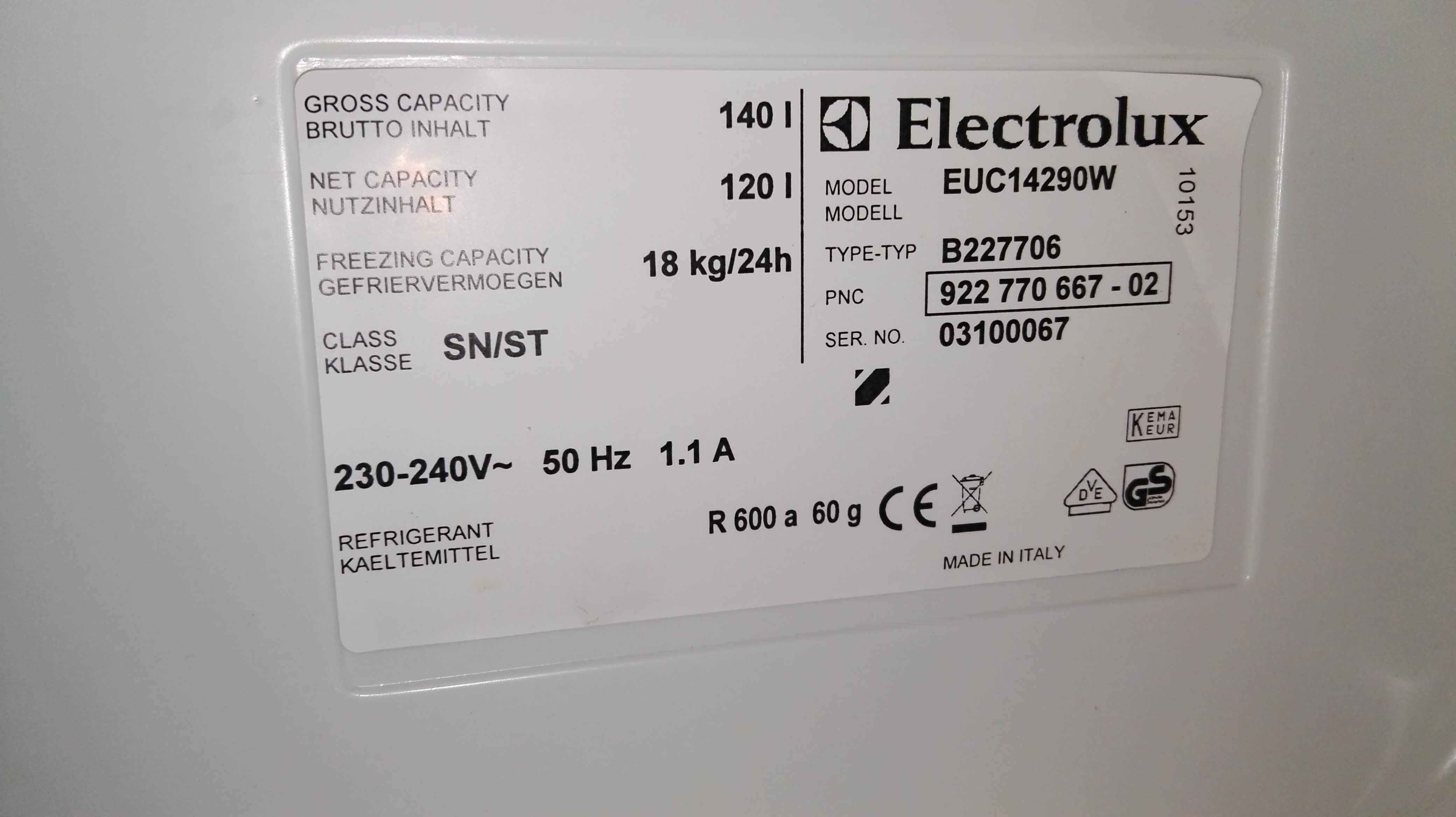 Zamrażarka marki Electrolux, 120 litrów pojemności użytkowej