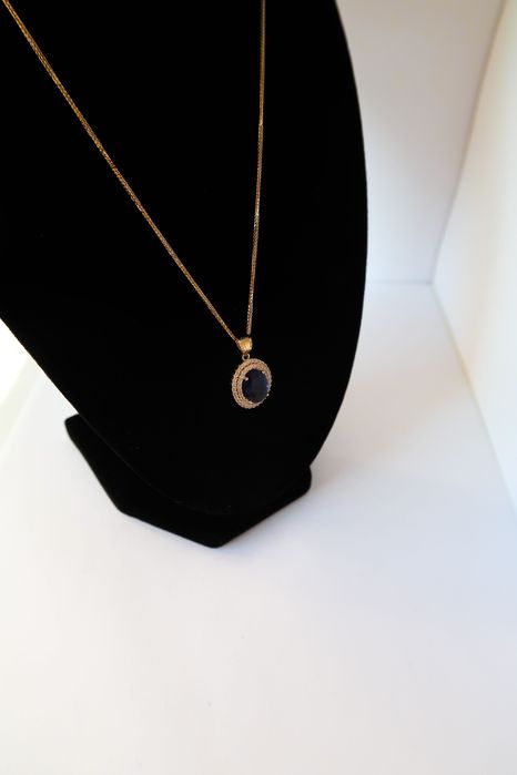 Złota Zawieszka z Granatowym Kamieniem | Próba Złota 585