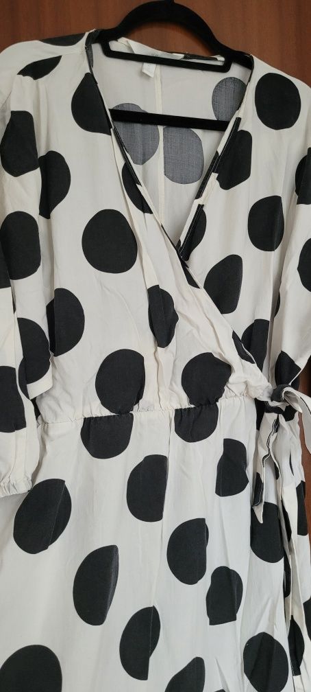 H&M XL viral sukienka maxi w grochy lyocell