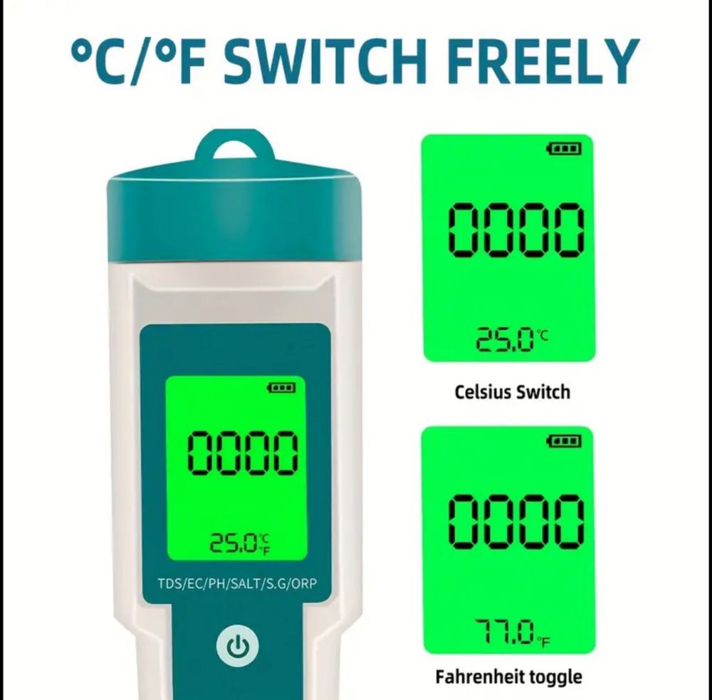 Тестер качества воды 7в1 ORP(ОВП)/РН/TDS метр + EC/TEMP/SALT/S.G