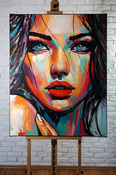 Obraz olejny Duży 80x100 ręcznie malowany portret pięknej kobiety