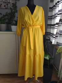 Sukienka żółta dekolt kopertowy