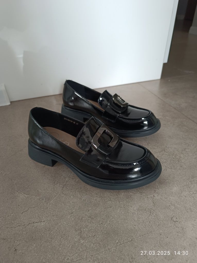 NOWE buty lordsy skórzane 37 czarne (ok.24 cm) -glebokie -filippo