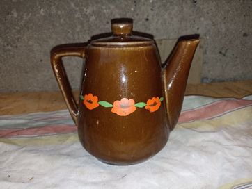 Stary ceramiczny kamionkowy malowany imbryk dzbanek vintage PRL