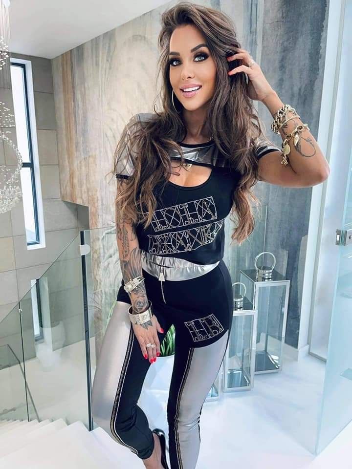Piękny komplet srebrny z cyrkoniami spodnie logo Lola bianka