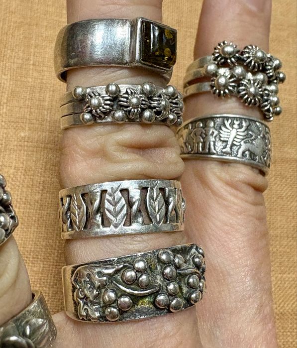 ORNO Stare srebro z Prl pierscionek obrączka warmet rytosztuka vintage