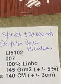 Tecido 100% linho 145 gramas/m2.º