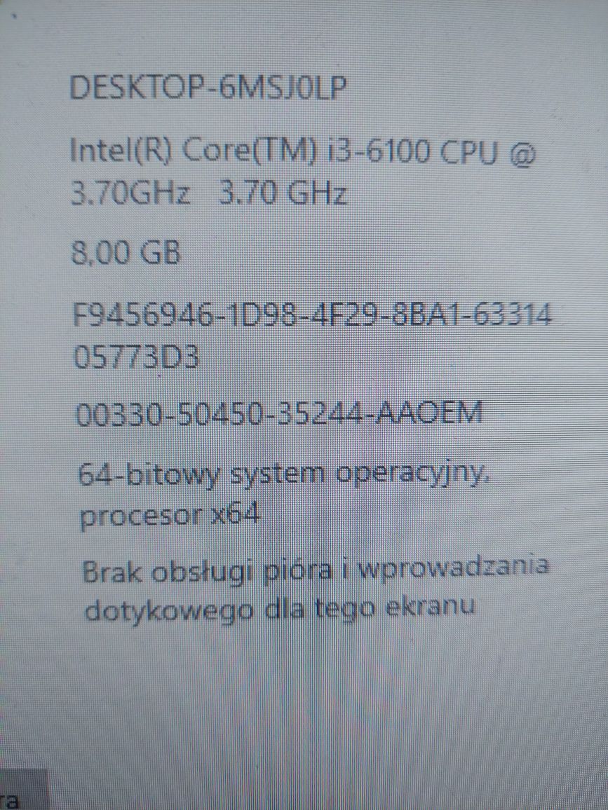 Komputer Lenovo M700 midi 35x34x9cm i3-6100 4x3,7GHz ddr4 8GB SPRAWNY