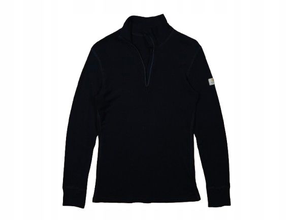 JANUS Bluzka Zip Neck Męska 100 % Merino Czarna Logo r. M