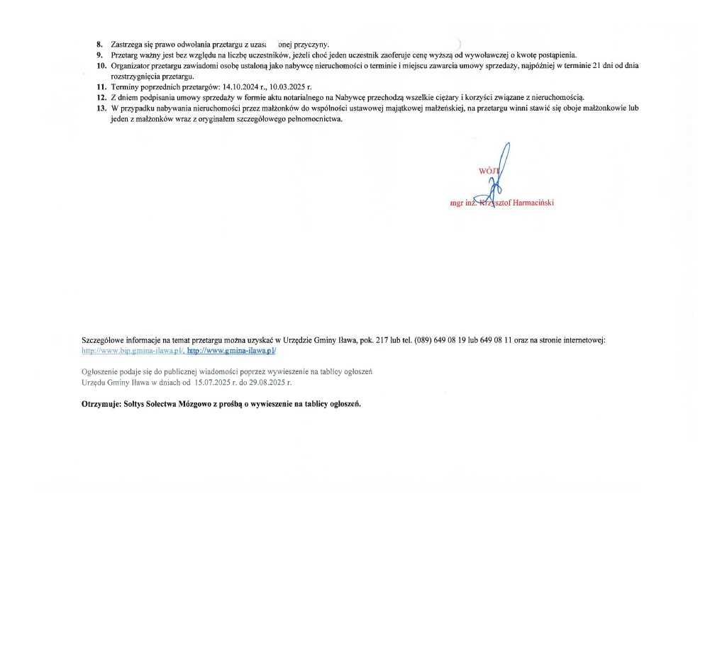 Działka pod zabudowę mieszkaniową jednorodzinną Mózgowo