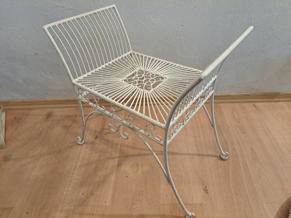 Krzesło ażurowe metalowe kute białe ogrodowe, ławka