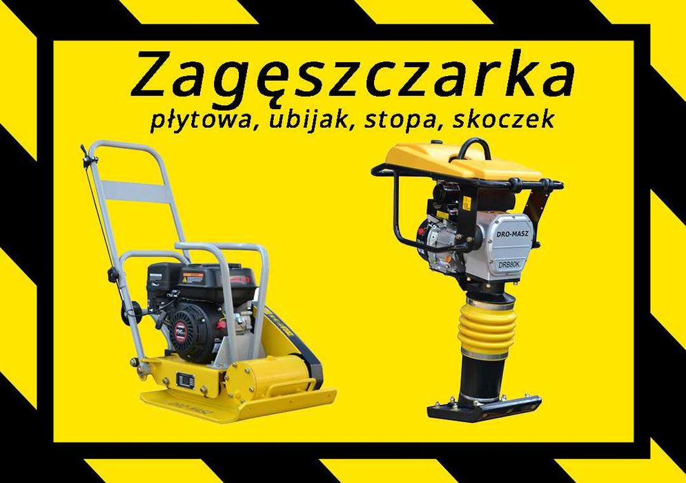 Wynajem zagęszczarka płytowa 90 kg + guma do kostki, skoczek, stopa