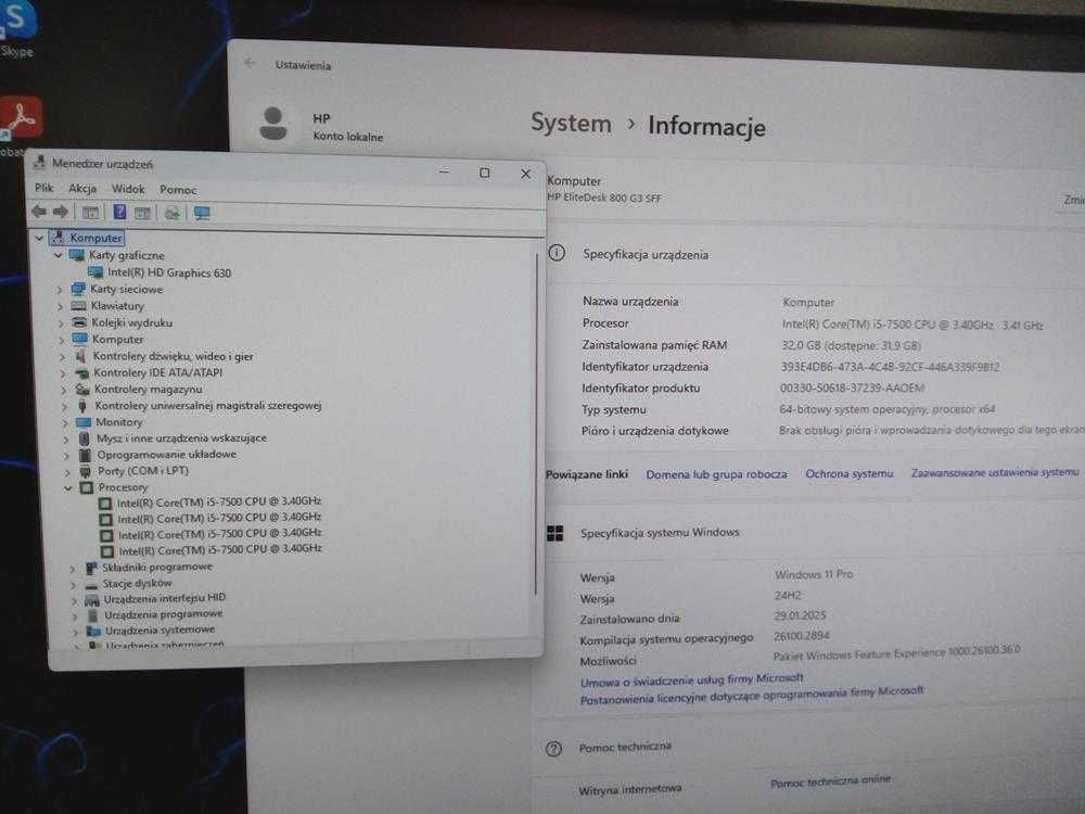 Komputer Używany HP 800 G3 i5 32GB 512 SSD 1TB SSHD Win11 Gwarancja FV