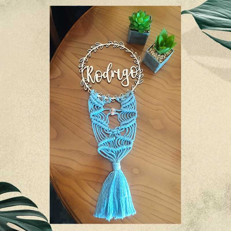 Decoração em Madeira e Macramé (nome personalizado)