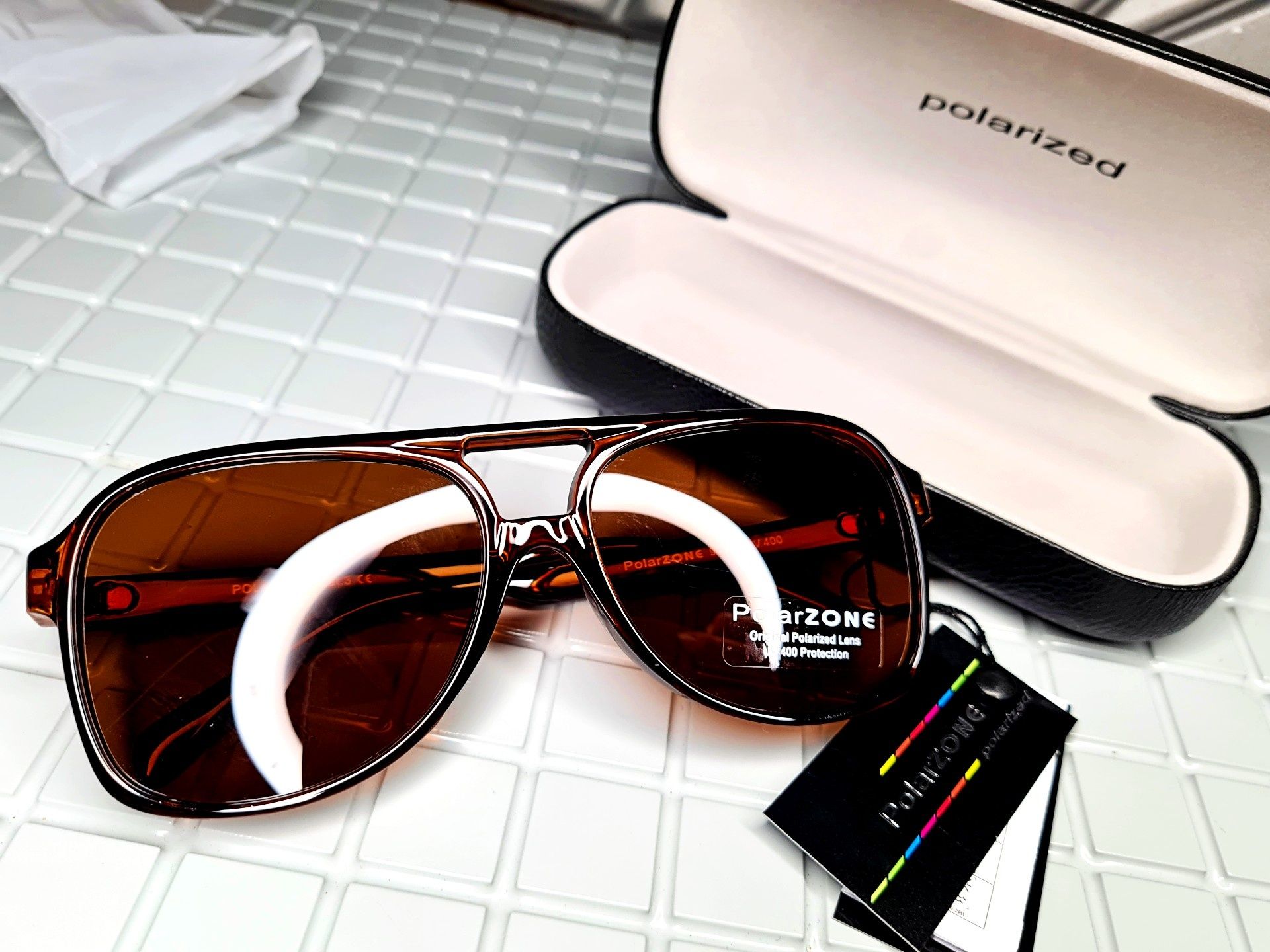 Nowe okulary przeciwsłoneczne damskie Polarzone brązowe