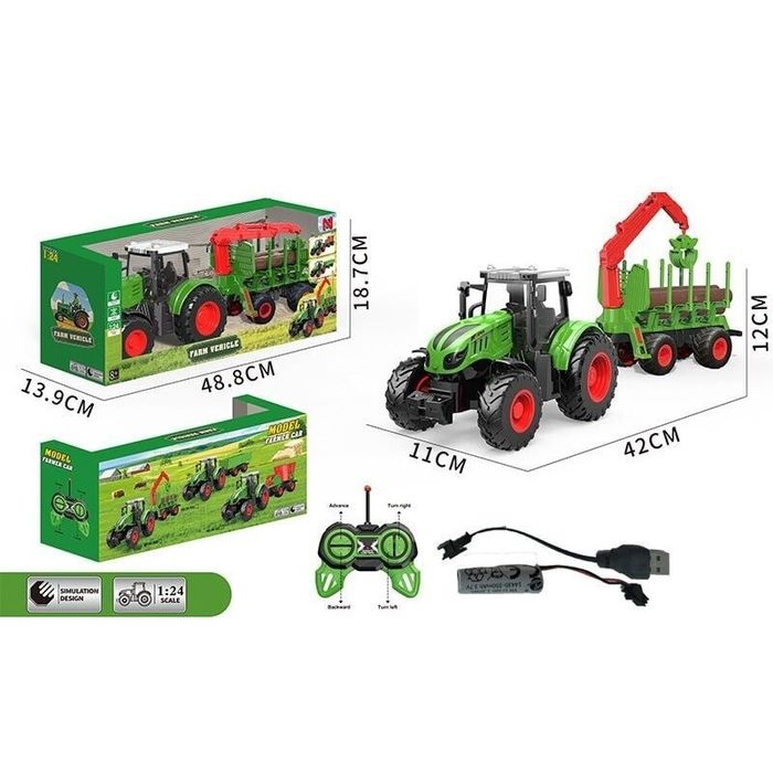 Трактор на радіокеруванні,трактор з причепом на пульті, металевий