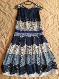 Sukienka granatowa niebieska szara koronkowa wesele rozmiar 38