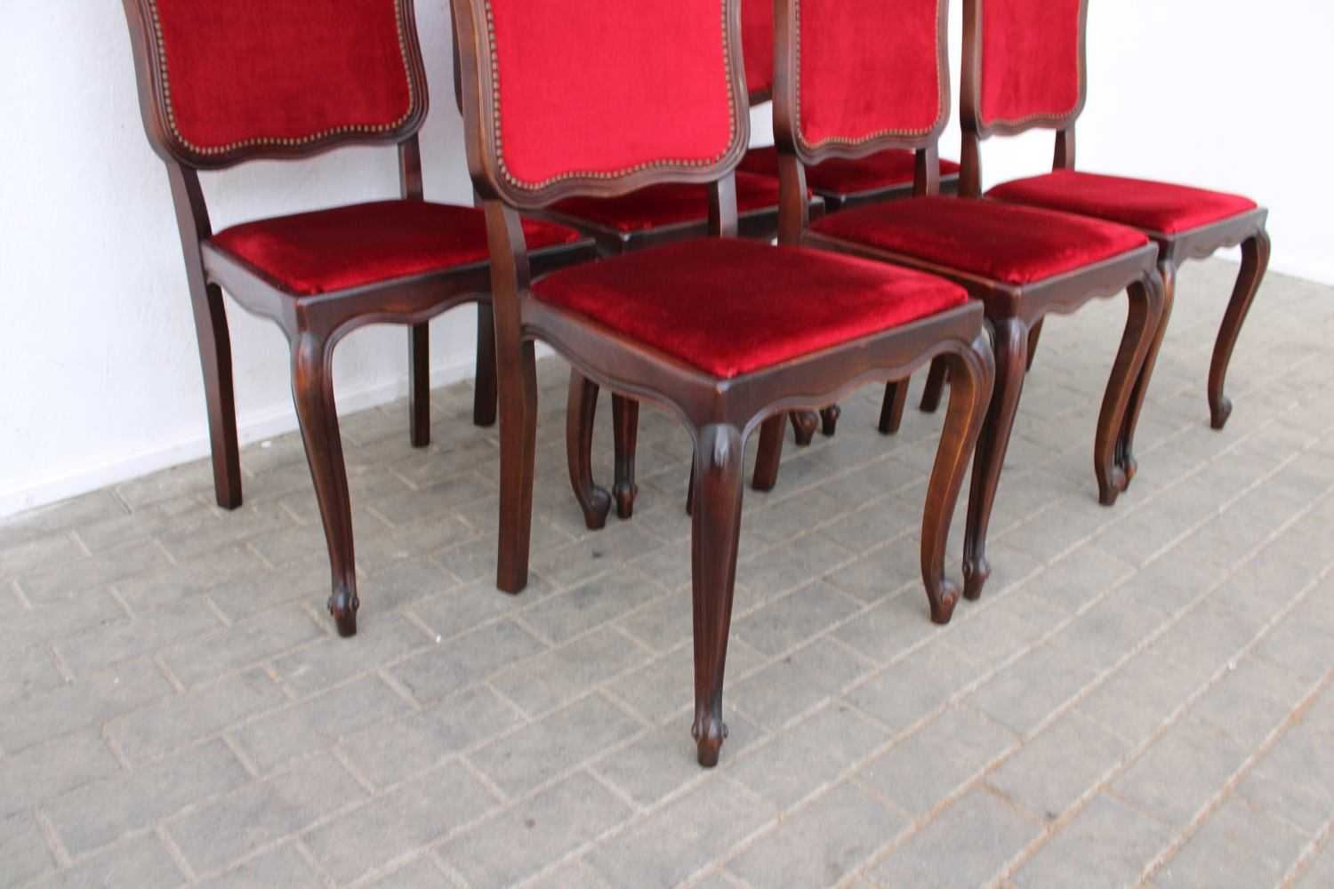 Ciemny tapicerowany komplet 6 krzeseł ludwikowskich 370
