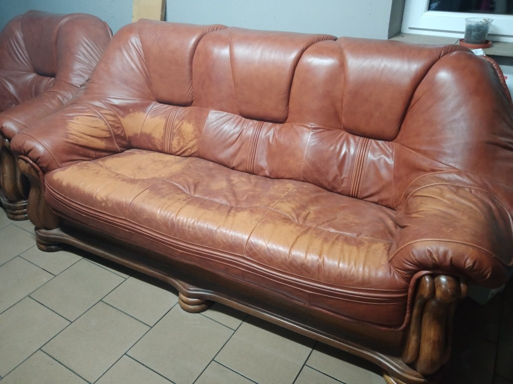 Meble skórzane - sofa i dwa fotele
