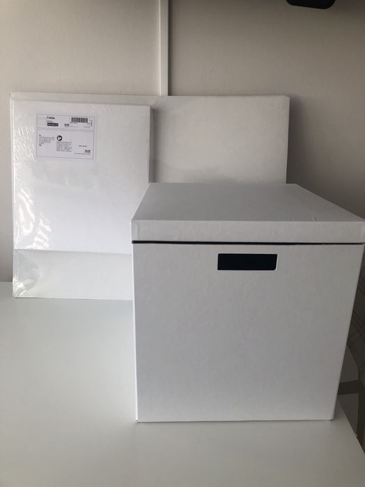 TJENA Pojemnik z pokrywą, biały32x35x32 cm pudelko karton bialy