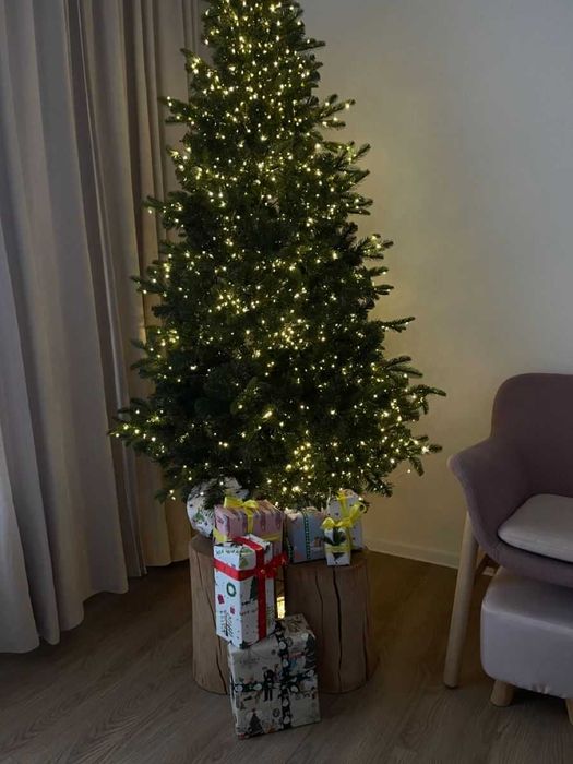 Гірлянда мішура/роса/хвойна лапа. Зелений кабель. Гирлянда на ёлку