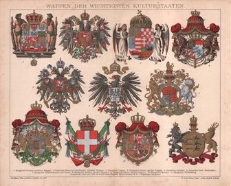 Godła królestw i cesarstw europejskich heraldyka 1908 r. autentyk